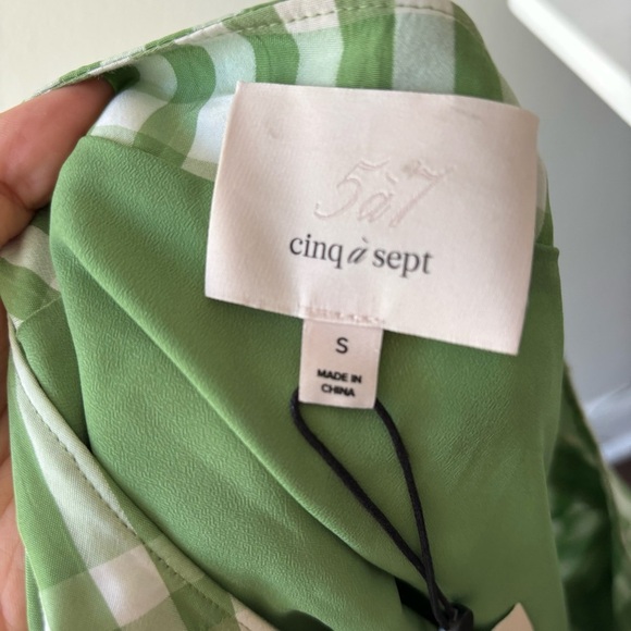 CINQ‎ A SEPT Flora Check Faux Wrap Top Size S Hemp (Green) - Picture 10 of 10